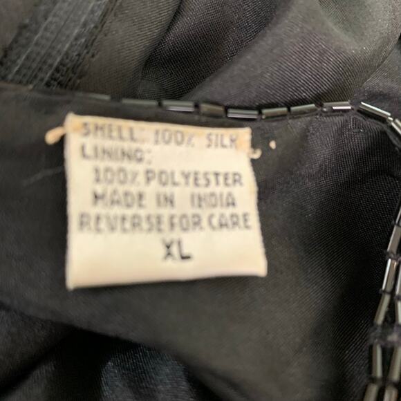 Vtg Laurence Kazar XL Dress 100% Silk Heavily Sequined Beaded Cut Out Back Black - Picture 14 of 14